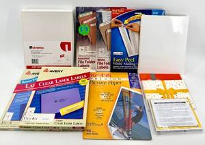 lot 167 image: Office and Photo Supplies Featureing -Avery Laser Label Sheets & White File Folder Labels and More