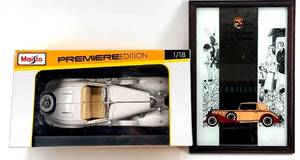 lot 168 image: Maisto Premier Edition Cadillac V-16 118 Die-Cast Convertible & Cadillac Framed Mirror