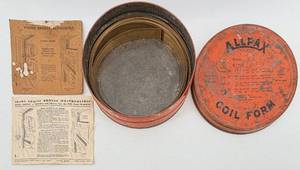 lot 169 image: Vintage Allpax Coil Form Weatherstrip Tin - Bronze Spring Weatherstrip Kit with Sears Instructions