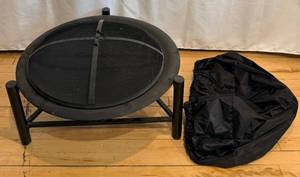 lot 182 image: Fire Pit Round Frame with Mesh Spark Screen & Weather Cover
