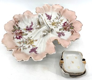 lot 191 image: Vintage Porcelain Lobster Dish & 4 Ashtrays with Caddy