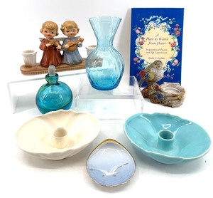 lot 192 image: Holt-Howard Angel Candle Holder & Blue Vase & B&G Seagull Dish & Bird Candle Holder