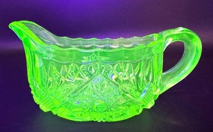 lot 196 image: Vintage Creamer Pitcher - Uranium Glass - Green Diamond Cut Pattern