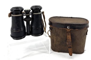 lot 197 image: G CHAMPON PARIS Binoculars With Compass - Vintage Leather Case