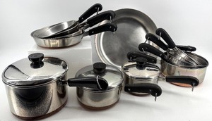 lot 228 image: Revere Ware Copper-Clad Stainless Pots & Pans Set