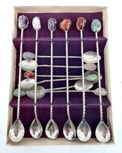 lot 237 image: Barasch-Sylmar Decorative Spoons with Multi-Colored Stone Finials