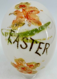 lot 5 image: Antique Victorian Hand-Blown & Hand-Painted Glass Egg - Floral Motifs with EASTER
