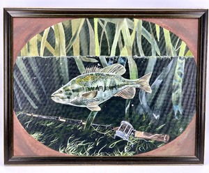 lot 37 image: Original Brander Luttermann Oil Painting - Crappie & Fish Scene, Garden City MN