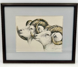 lot 45 image: Doug Lindstrand Ram Print - Framed Wildlife Art 1989