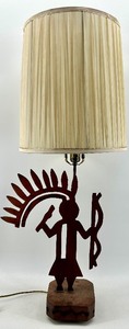 lot 46 image: Native American Figure Lamp & Pleated Shade - Vintage Table Light