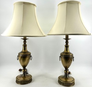 lot 47 image: Rembrandt Brass Table Lamps - Pair with 3-Way Switch