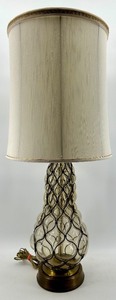 lot 92 image: Vintage Glass Bubble Lamp with Brass Base & Cream Shade