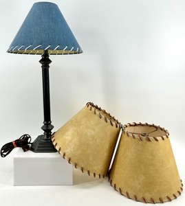 lot 102 image: Table Lamp - Denim Shade & 2 Parchment Shades