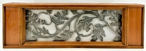 lot 114 image: Lighted Wood Frame Wall Panel - Ornate Metal Filigree Leaf Motif Backlit