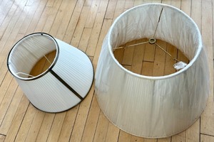 lot 120 image: White Pleated Lampshades - Cylindrical & Bell-Shaped (Lot of 2)