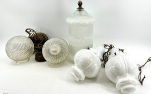 lot 128 image: Milk Glass Pendant Lights & Clear Glass Pendant Lights (Lot of 5)