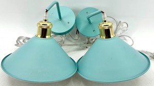 lot 133 image: Turquoise Wall Lamps Pair with Brass Socket & Clear Cord