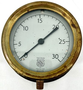 lot 137 image: Ashcroft Vacuum Gauge 0-30 In Hg - Brass Bezel - Made in USA