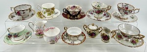 lot 259 image: Teacups & Saucers - Floral Fine China with Gold Trim - Royal Albert, Winterling, Relco
