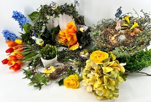 lot 276 image: Floral Wreath with Birds & Nest - Yellow Roses, Orange Blooms, Spring Decor