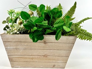 lot 281 image: Wooden Planter Box with Ferns & Greenery Arrangement
