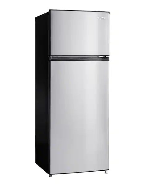 lot 15 image: Vissani 7.1 cu. ft. Top Freezer Refrigerator in Stainless Steel Look Model # MDFF7SS (Used,Minor Transit Damage See Photos)