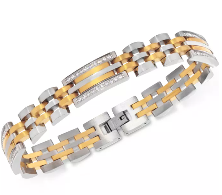 lot 44 image: MCYS Mens Diamond Two-Tone Link Bracelet (12 ct. t.w.) in Stainless Steel and Yellow Ion-Plate