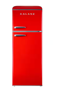 lot 17 image: Galanz 22 in. 7.6 cu. ft. Retro Top Freezer Refrigerator, Hot Rod Red Model # GLRF76TMRDER2