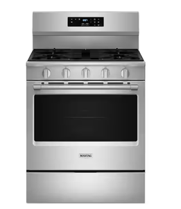 lot 7 image: Maytag 30 in. 5-Burner Freestanding Gas Range in Stainless Steel with Power Burner Model # MFGS4030RS0 (Missing 5-Burners, Minor Transit Damage Please See Photos Of Back)