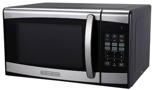 lot 65 image: BLACKDECKER EM925AZE-P 0.9 Cubic Foot 900 Watt Stainless Steel Microwave with Turntable, Cu.Ft, BlackSilver Model # EM925AZE-P (Used)