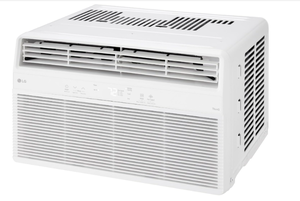 lot 95 image: LG 8,000 BTU Smart Window Air Conditioner with Dehumidifier, 115V, Window AC for Medium Rooms up to 350 Sq. Ft., Window Unit AC with Remote Control, 3 Speeds, Auto-Restart, 24-Hour Timer, White Model LW8024RSM