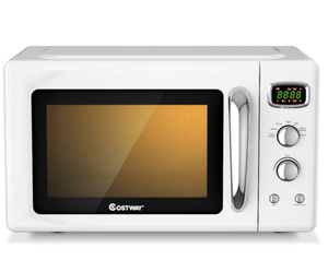 lot 200 image: Costway 0.9 Cu.ft Retro Countertop Compact Microwave Oven Model # EP25143WH