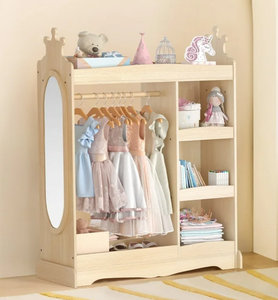 lot 202 image: Curipeer Kids Dress up Storage with Mirror,Armoire Wardrobe Closet for Kids Room,Natural Wood Color