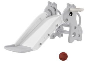 lot 207 image: Qaba Toddler Slide with Climber, Basketball Hoop and Ball, Indoor Kids Slide with Giraffe Design, Freestanding Playground Equipment for Age 1-3 Years, Gray