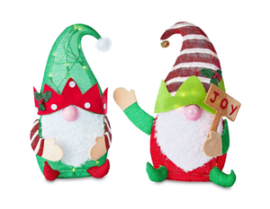 lot 305 image: Holiday Time Set of 2 Light Up Tinsel Christmas Gnomes with 40 LED Lights
