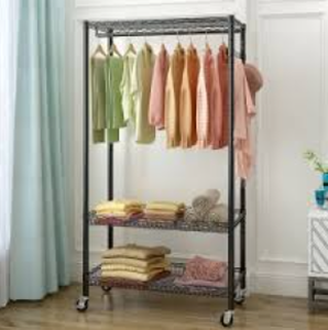 lot 317 image: Ktaxon Clothes Rack, Heavy Duty Garment Rack Hanging Clothes Rack with Shelf Clothes Hanging Rods Hook Adjustable Height Steel Black