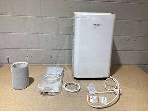 lot 91 image: Whirlpool 10,000 BTU SACC 115-Volt Vented Large Room Portable Air Conditioner with Heater, Remote Included Model #WHNP141HAW (In A Recycled Box)
