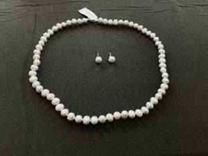 lot 45 image: MCYS Gray Cultured Freshwater Pearl (6mm) Necklace and Matching Stud (7-12mm) Earrings Set in Sterling Silver