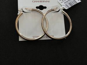 lot 75 image: GIANI BERNINI 40mm x 3mm Sterling Silver Polished Tube Hoop Earrings Giani Bernini (Needs Cleaning)