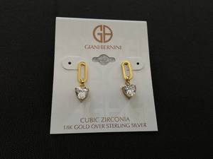 lot 119 image: GIANI BERNINI Cubic Zirconia 18K Gold Over Sterling Silver Heart Drop Earrings
