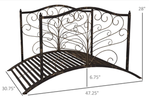 lot 125 image: Outsunny 4� Metal Arch Backyard Garden Bridge with Safety Siderails, Delicate Scrollwork, & Easy Assembly, Black Bronze