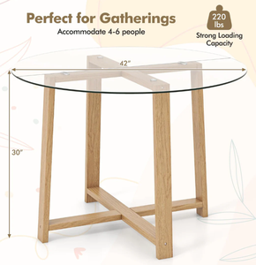 lot 127 image: Giantex 42� Round Dining Table for 4, Kitchen Table with 0.3� Tempered Glass Tabletop, Rubber Wood Legs