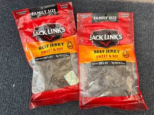 lot 227 image: 2 Family Sized Bags Of Jack Links Sweet And Hot Jerky