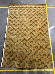 lot 3 image: 6x9 ft Gold Trellis Area Rug with Floral Leaf Motif - Mustard & Sage Tones