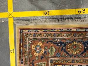 Persian-Style Wool Area Rug - Floral Gold Field with Navy Border - 8x11 ft