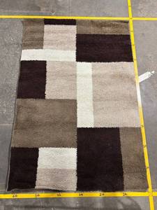 lot 7 image: Patchwork Area Rug - Neutral Browns & Cream, Thick Shag