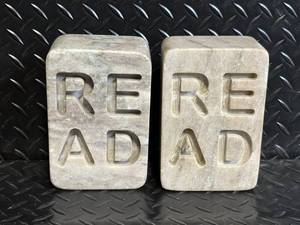 lot 27 image: READ Engraved Stone Bookends - Pair of Natural Stone Blocks