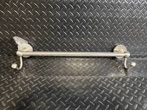 lot 30 image: Brushed Nickel Wall-Mount Towel Bar with End Hooks - 28-30 in