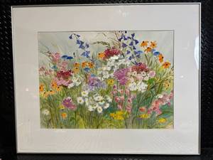 lot C-50 image: Constance Swenson Floral Field Framed Painting - Signed Garden Scene, Kah-Nee-Tah Gallery MN