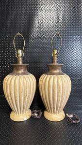 lot 63 image: American Lamp Co. Vintage Ribbed Ceramic Vase Table Lamps - Pair, 23 in Tall